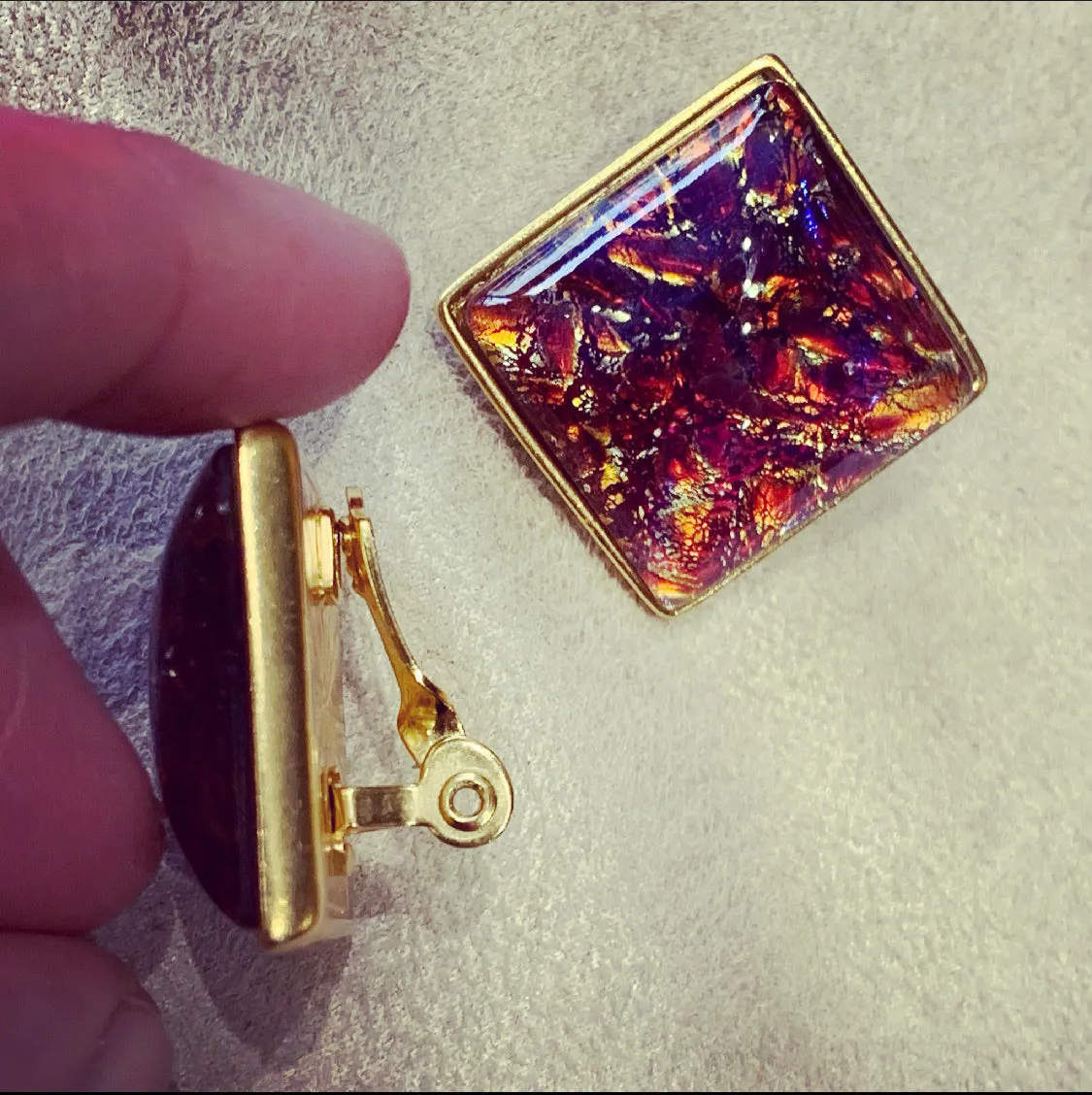 Yves Saint Laurent Dichroic glass clip on earrings in pink amber