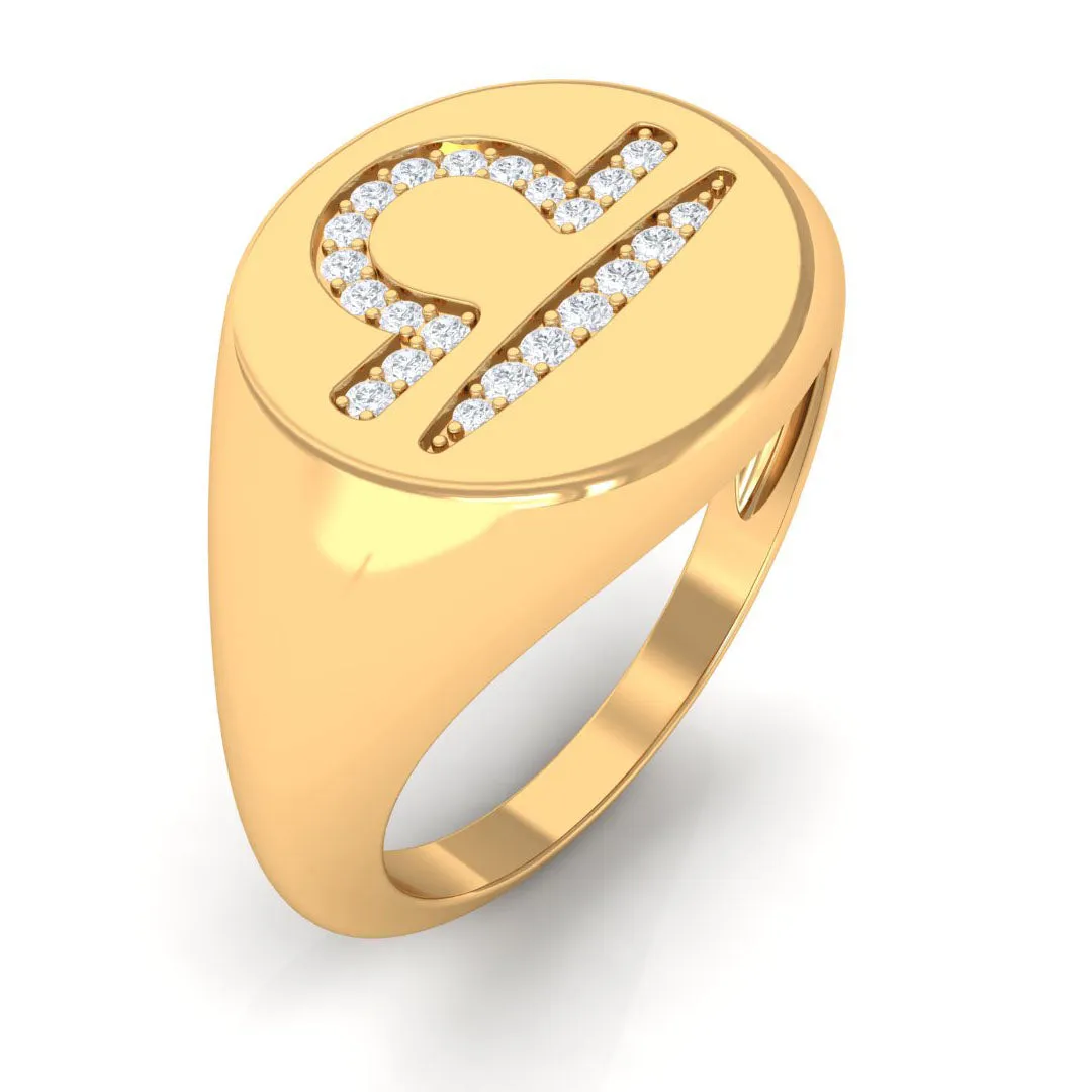 Zircon Libra Zodiac Signet Unisex Ring