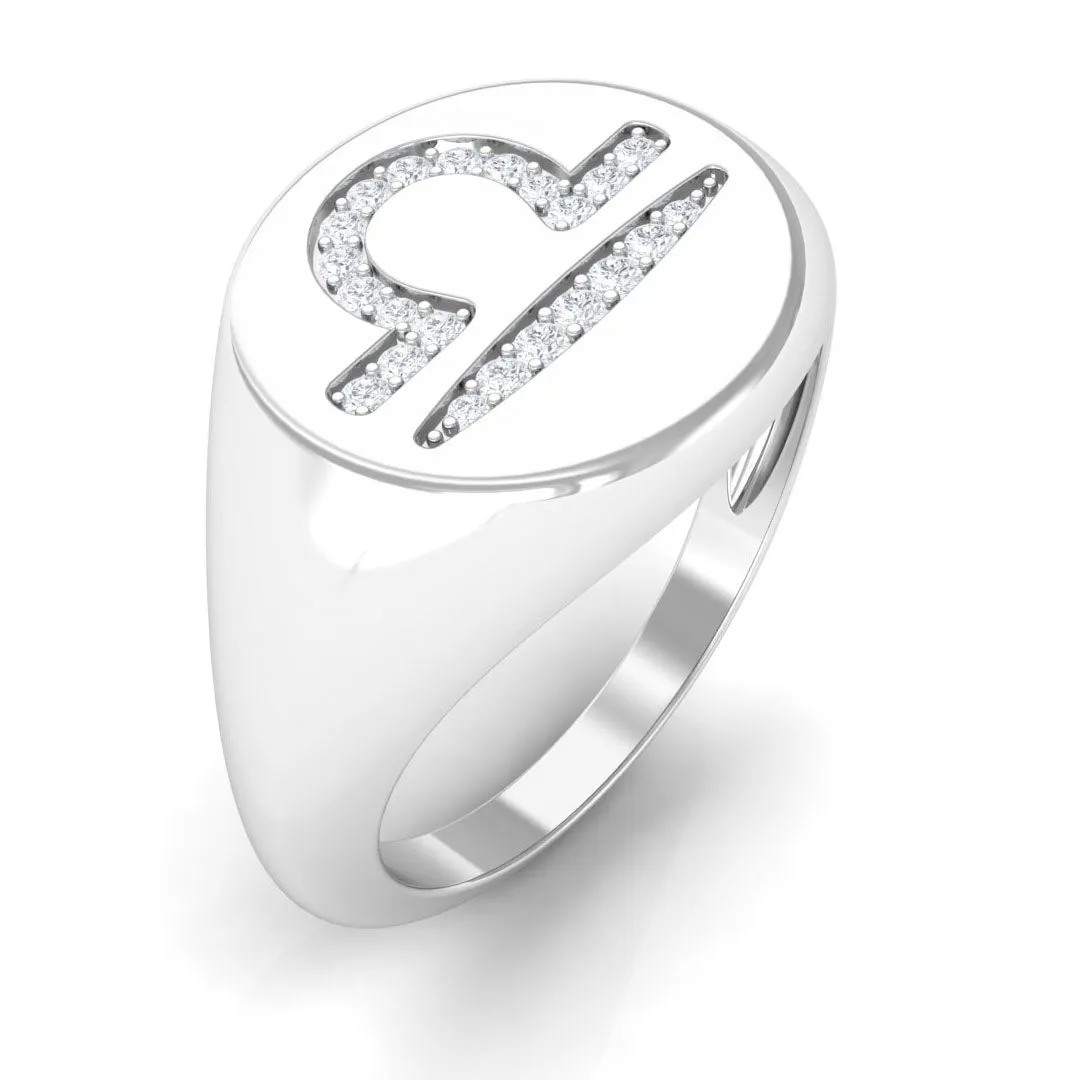 Zircon Libra Zodiac Signet Unisex Ring